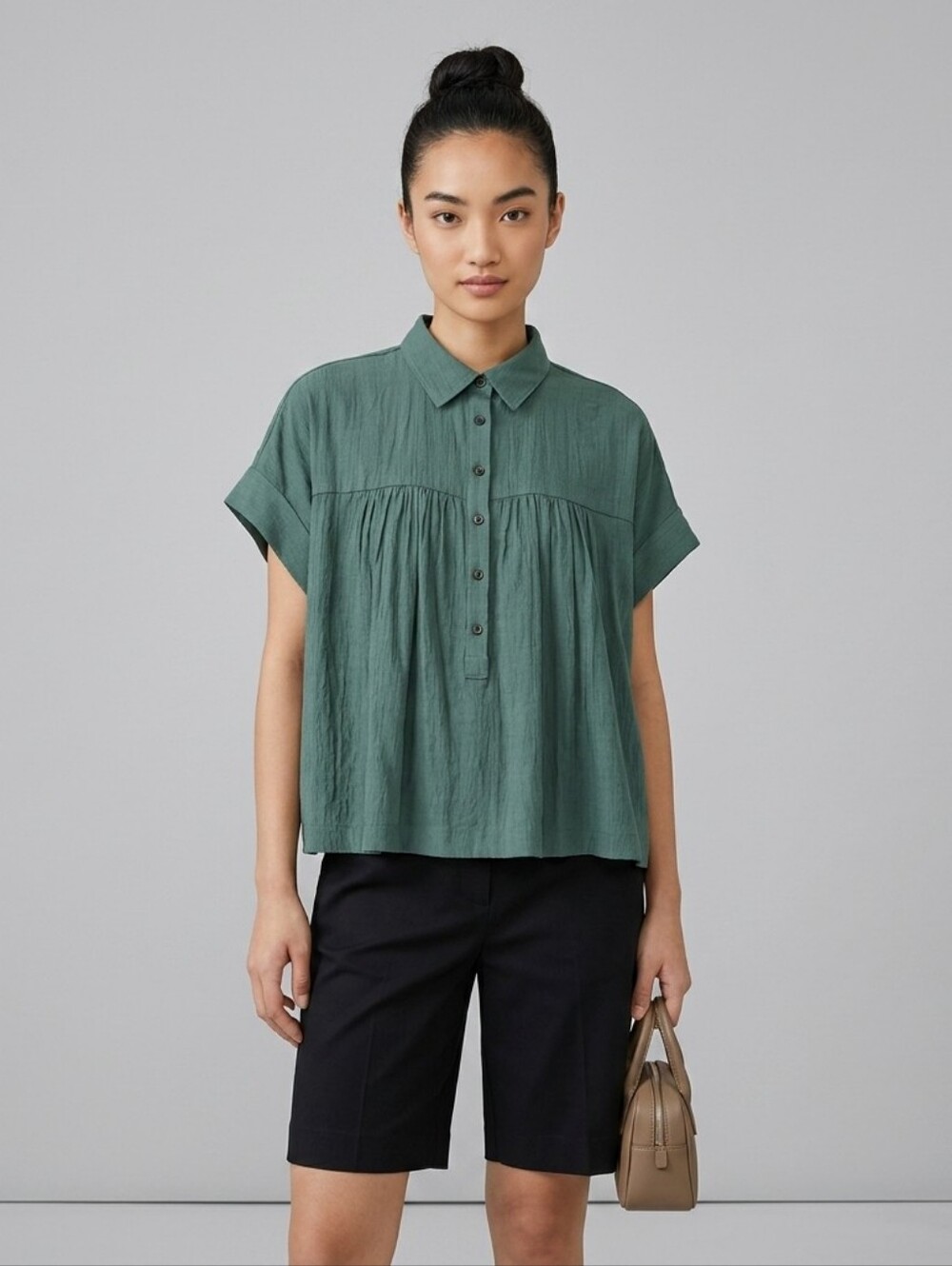 Joe Fresh Short Button-Front Top in Sage Green